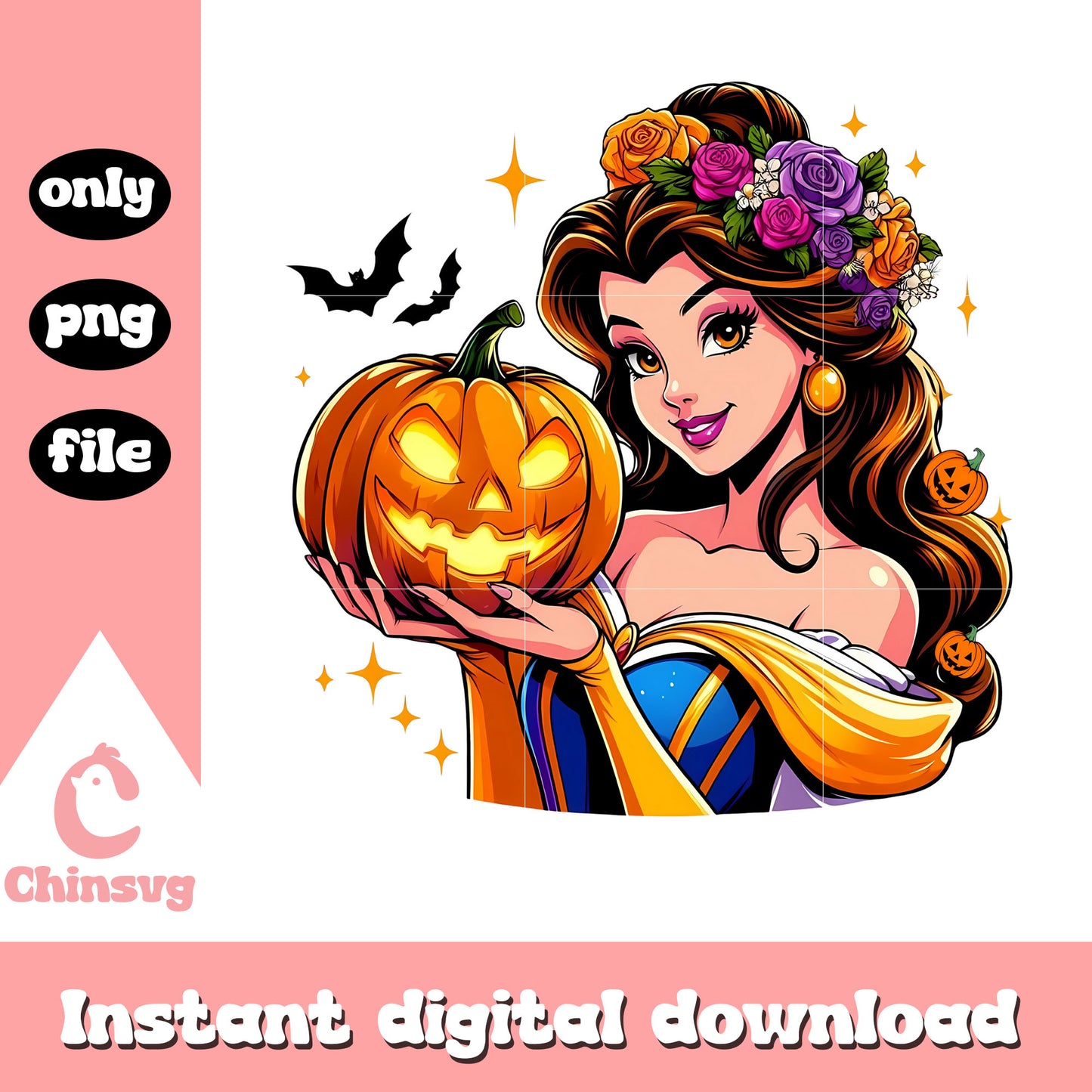 Belle on halloween design png, belle princess png