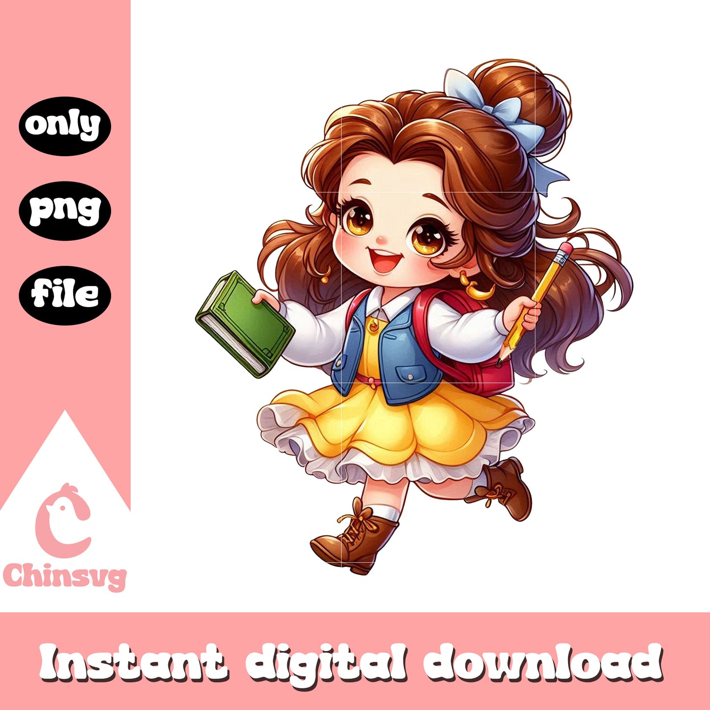 Belle princess back to school png, walt disney magnet school png