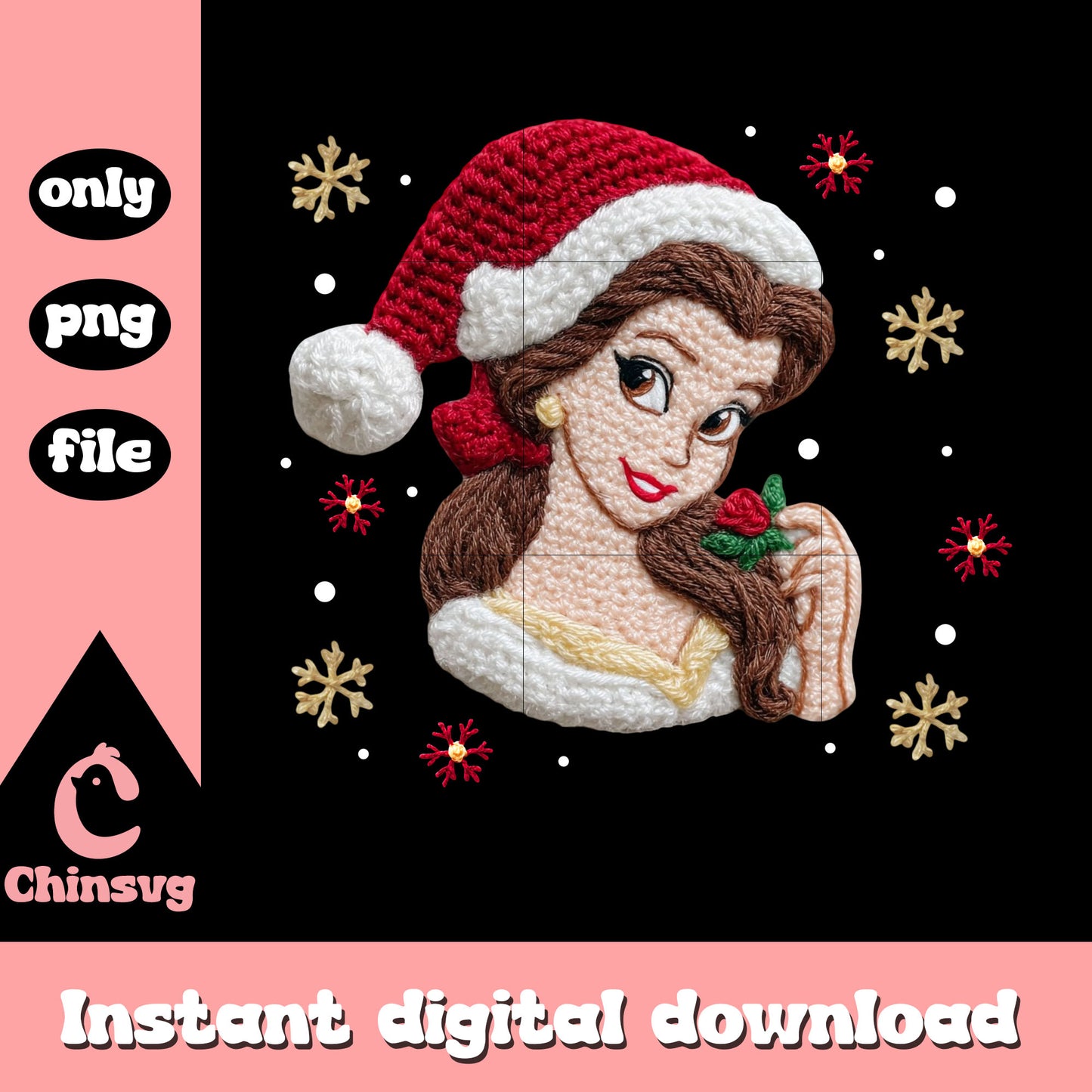 Belle santa hat yarn crochet png, belle princess png