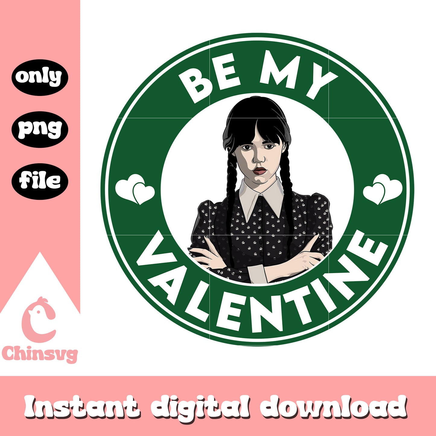 Be my valentine green round frame png, wednesday addams movie png