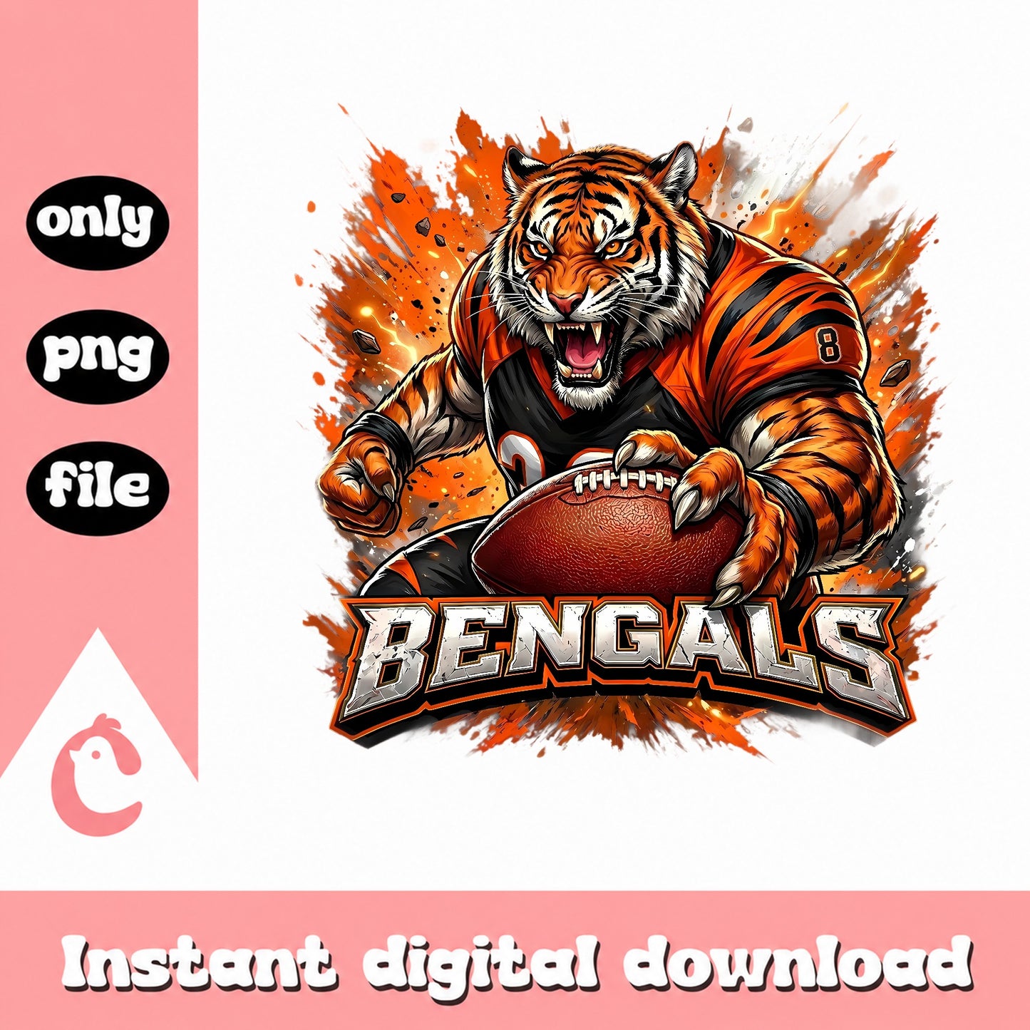 Bengals Football Tiger Mascot PNG, Cincinnati Bengals PNG, NFL PNG
