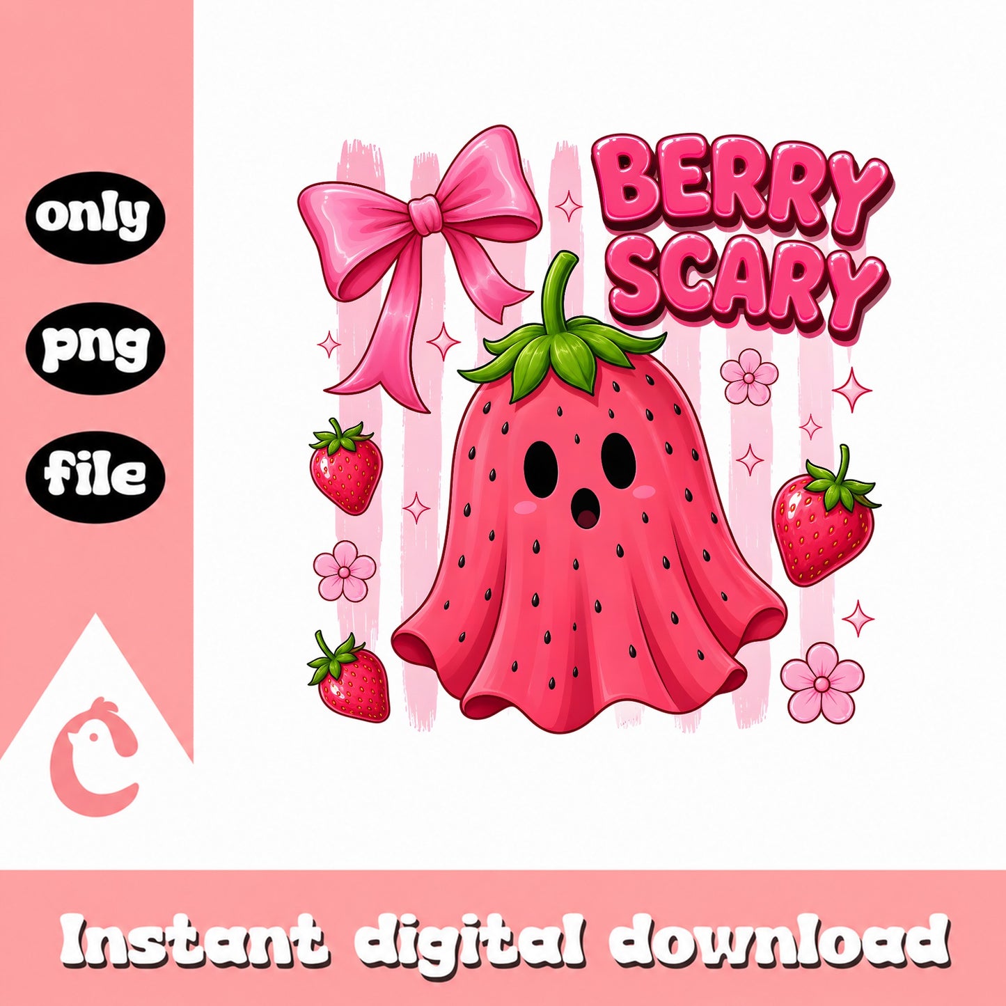 Berry Scary Strawberry Ghost PNG, Halloween Ghost PNG, Coquette PNG