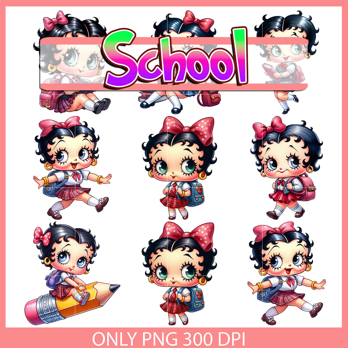 Betty boop character back to school design bundle png, betty boop png