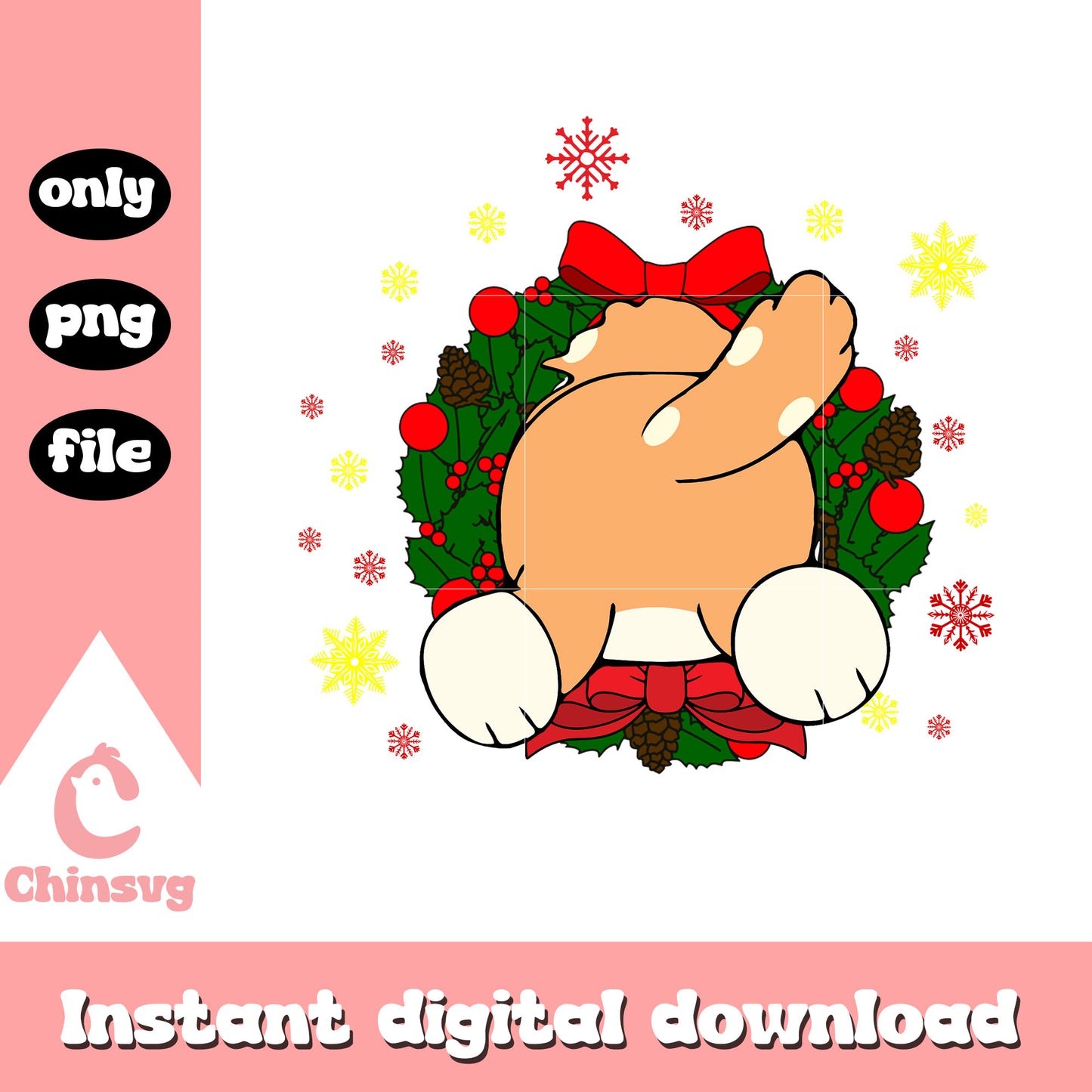 Bingo dog wreath funny christmas png, merry christmas bingo png