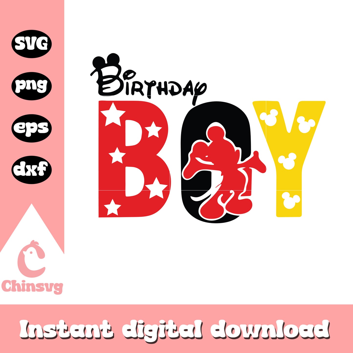 Birthday boy mickey shadow logo design svg, birthday boy svg