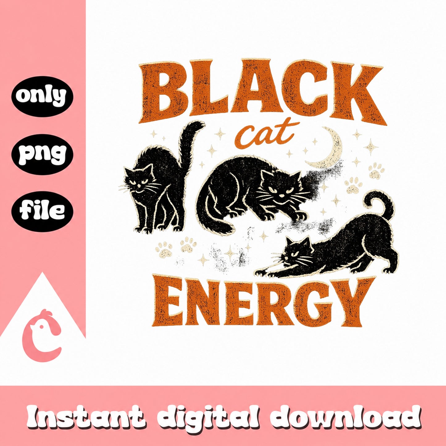Black Cat Energy Halloween SVG, Funny Cat Clipart, Halloween PNG