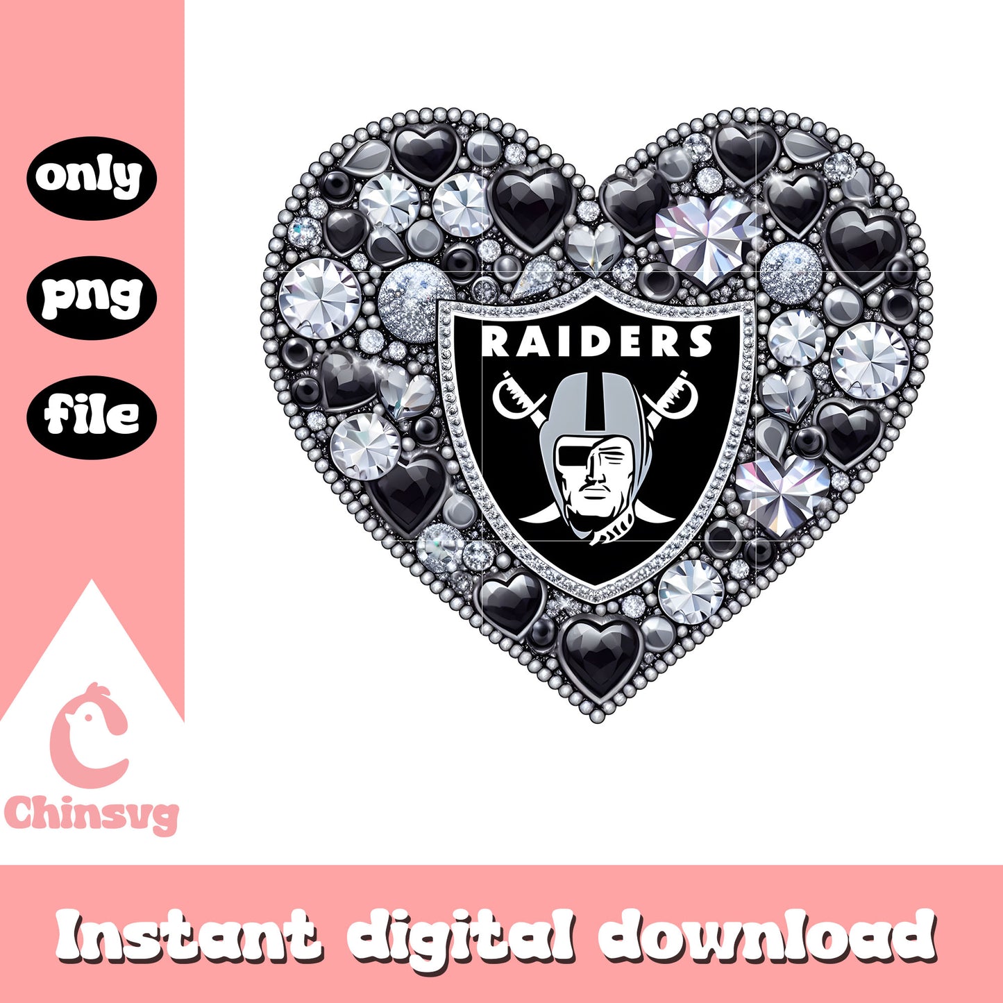 Black diamon heart raiders png, nfl las vegas raiders png