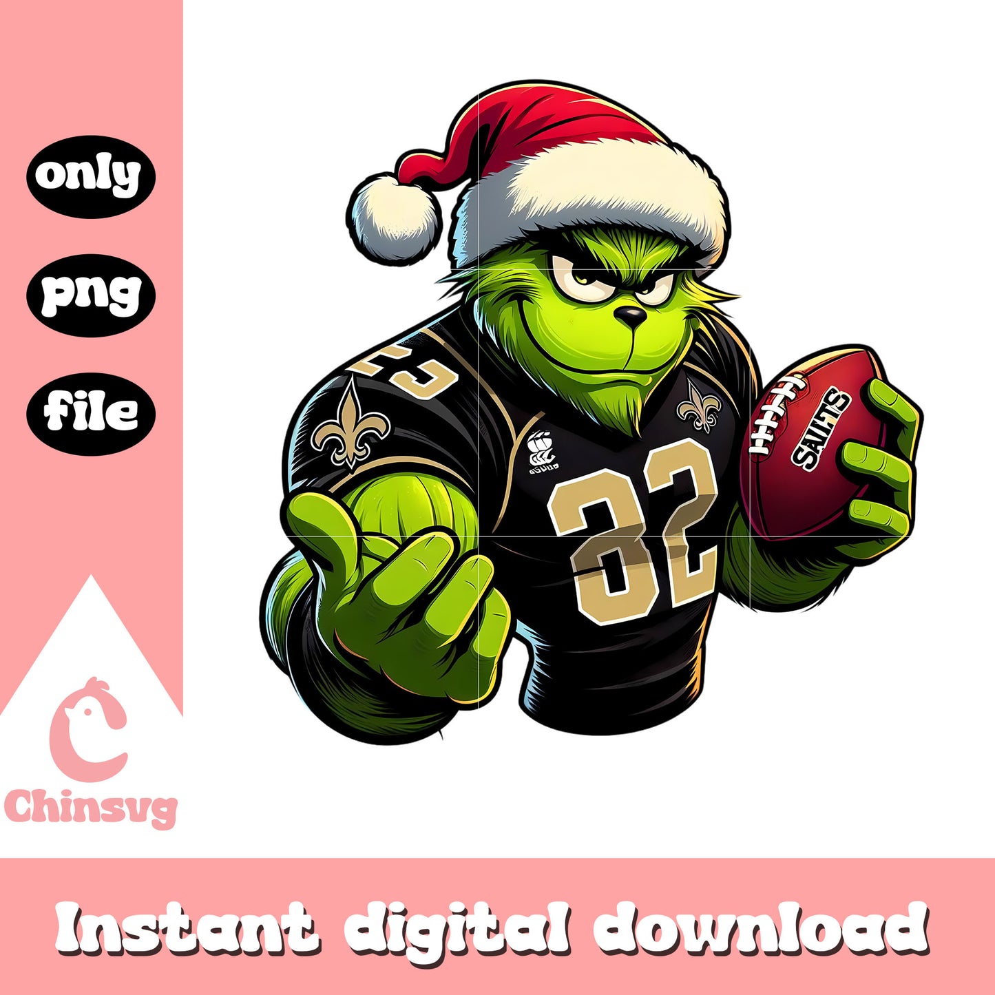 Black grinch saints custom png, football sports logos png