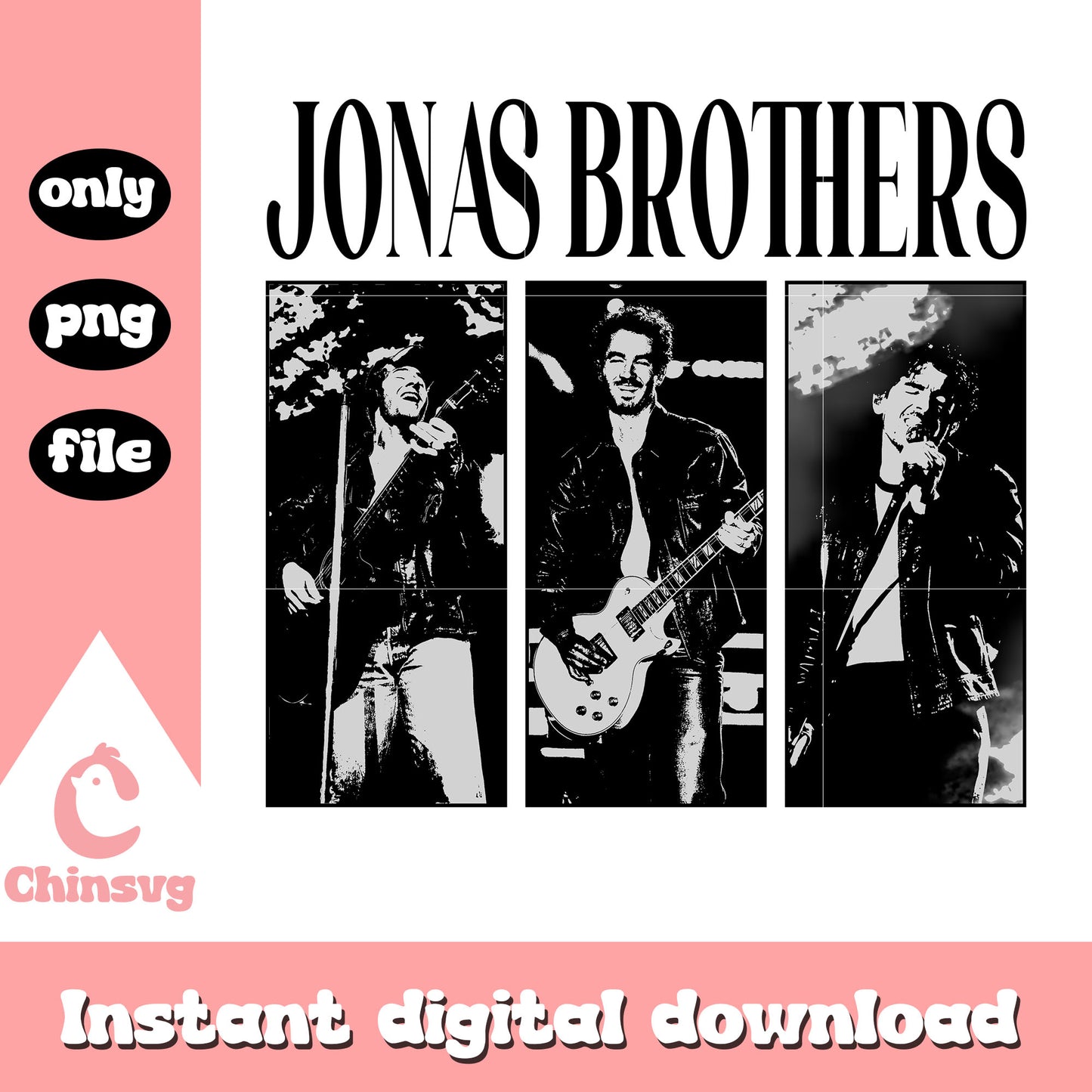 Black white jonas brothers frame design png, the brothers jonas png