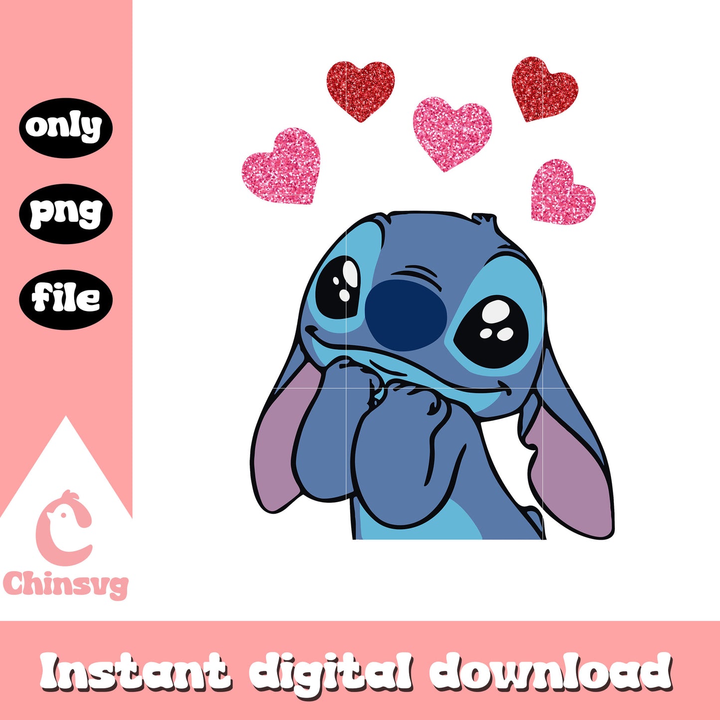 Bling hearts stitch love png, valentines day stitch png