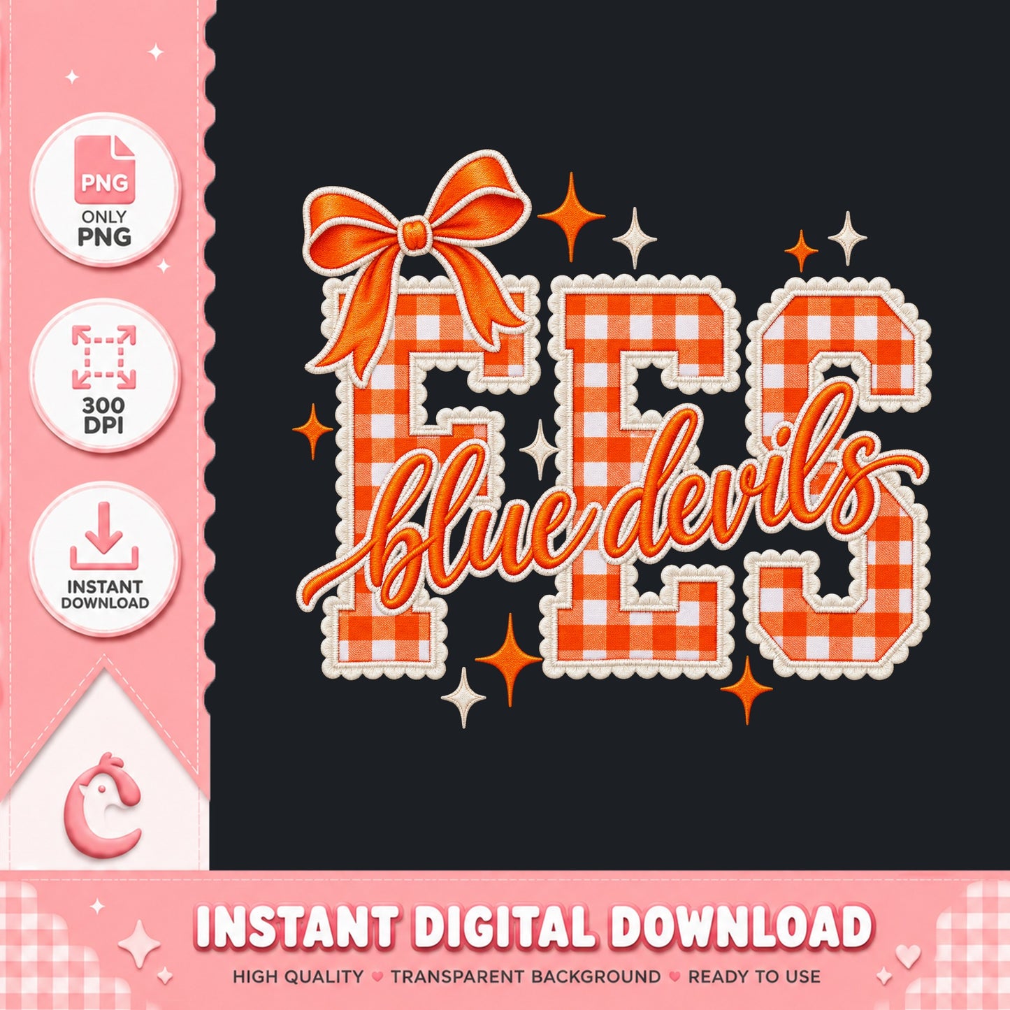 Blue Devils Gingham Letters PNG, School Spirit Clipart, PNG