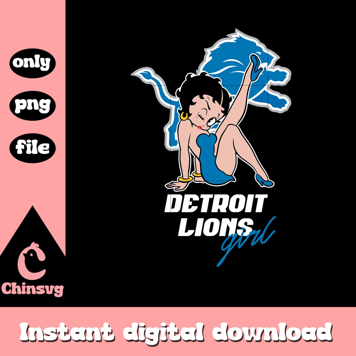 Blue girl lions custom png, detroit lions football png