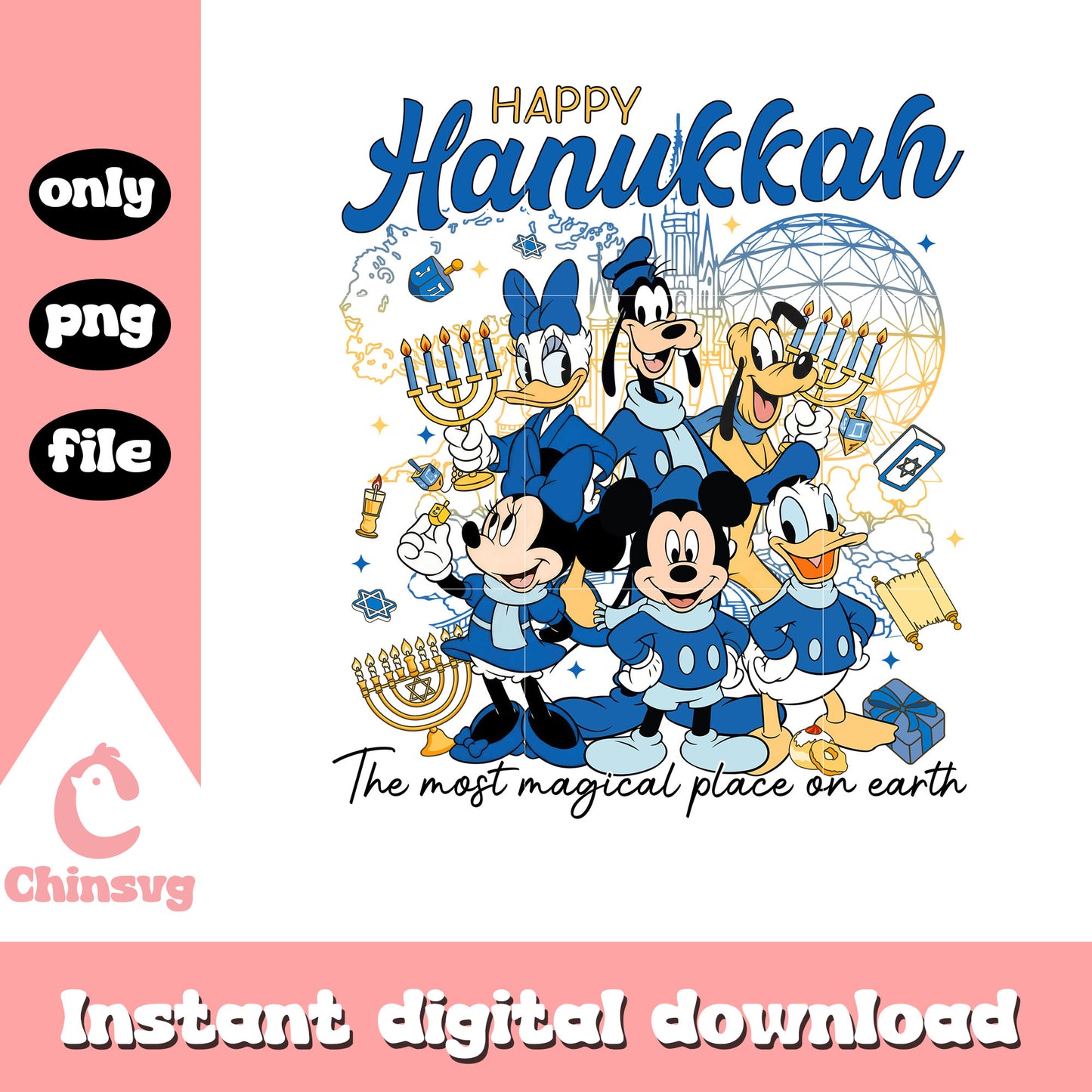 Blue mickey happy hanukkah png, disney christmas png