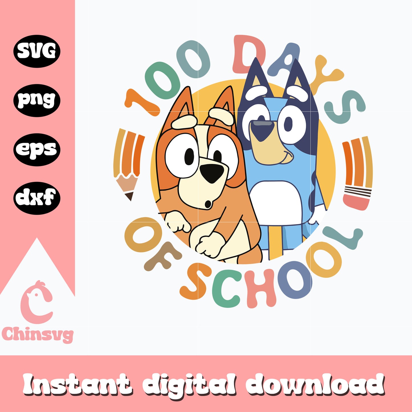 Bluey bingo 100 days of school svg, bluey bingo svg, cartoon svg