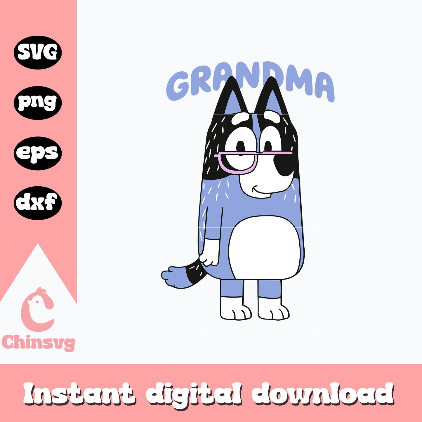 Bluey cartoon grandma character svg, Bluey cartoon svg, bluey svg