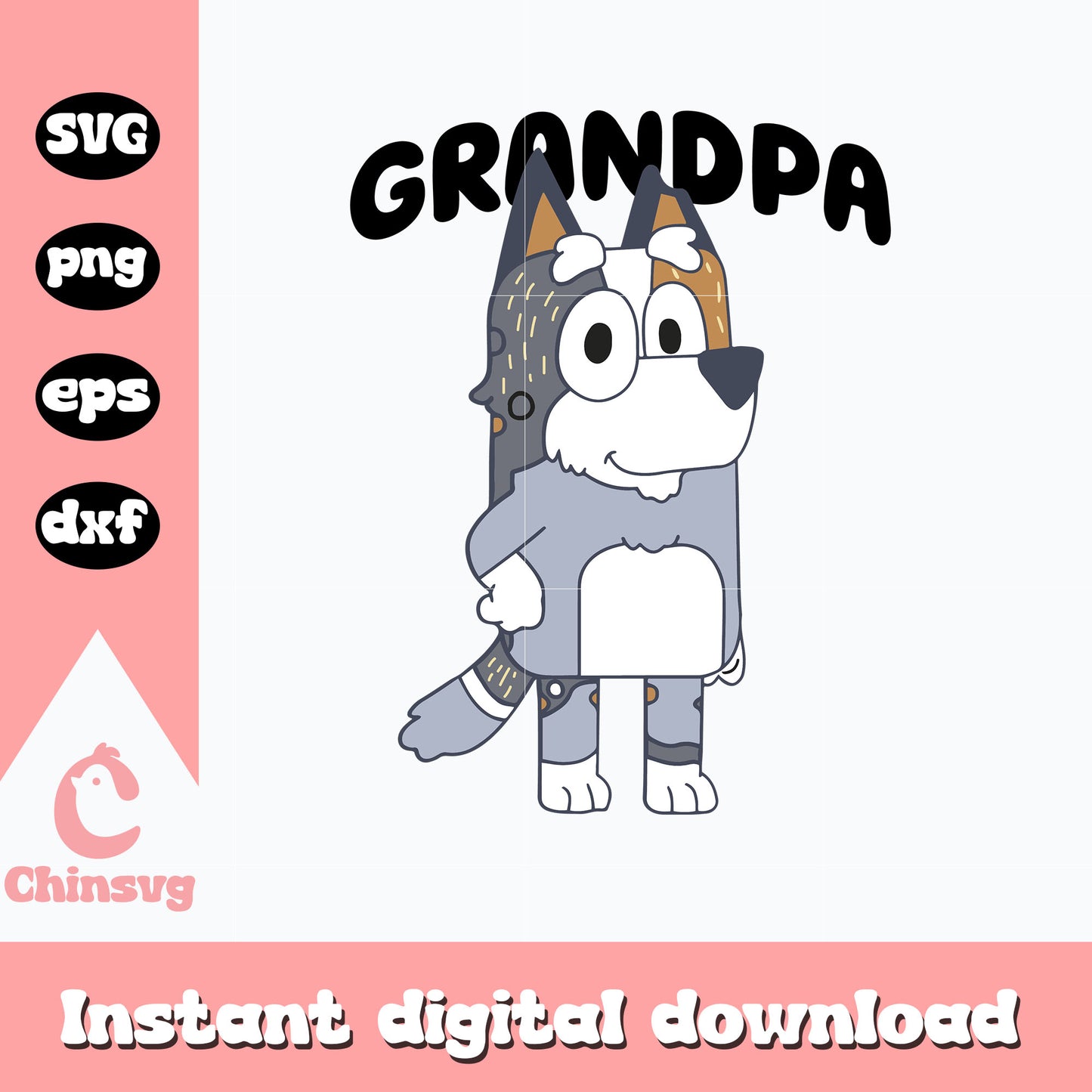 Bluey cartoon grandpa character svg, bluey svg, cartoon svg