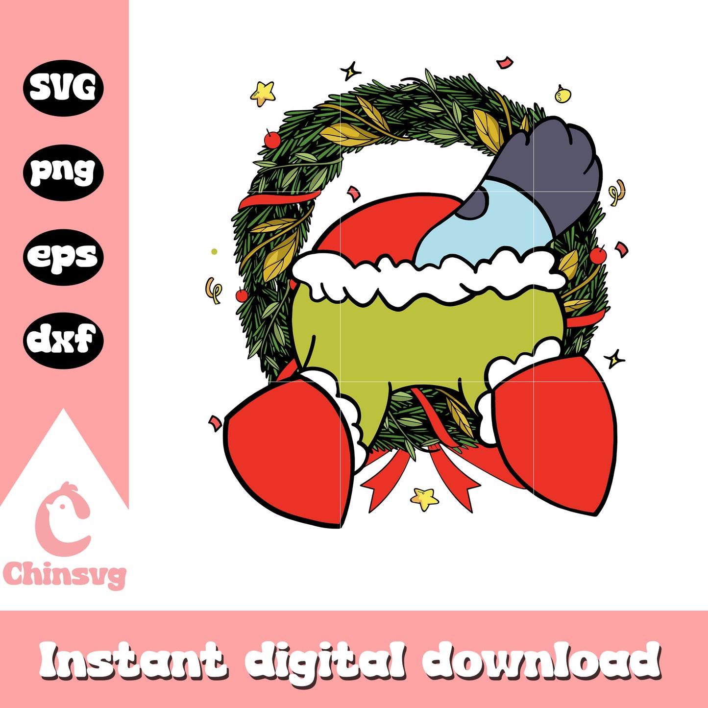 Bluey dog butt wreath christmas svg, bluey christmas ornament svg