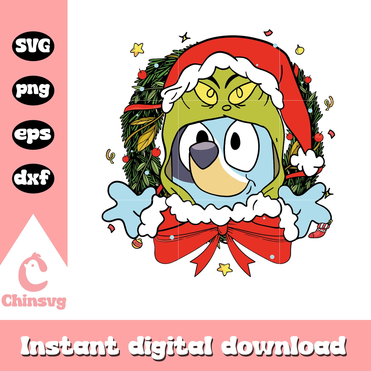 Bluey dog santa hat svg, bluey grinch svg, christmas bluey svg
