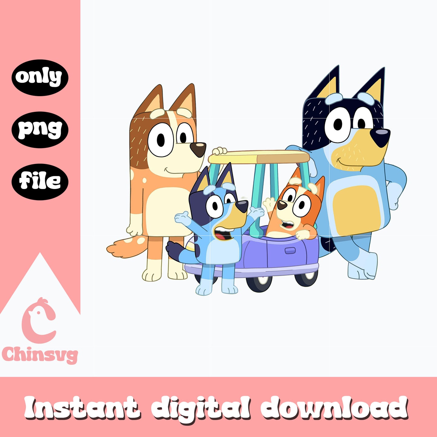 Bluey family and car png, bluey family png, cartoon png