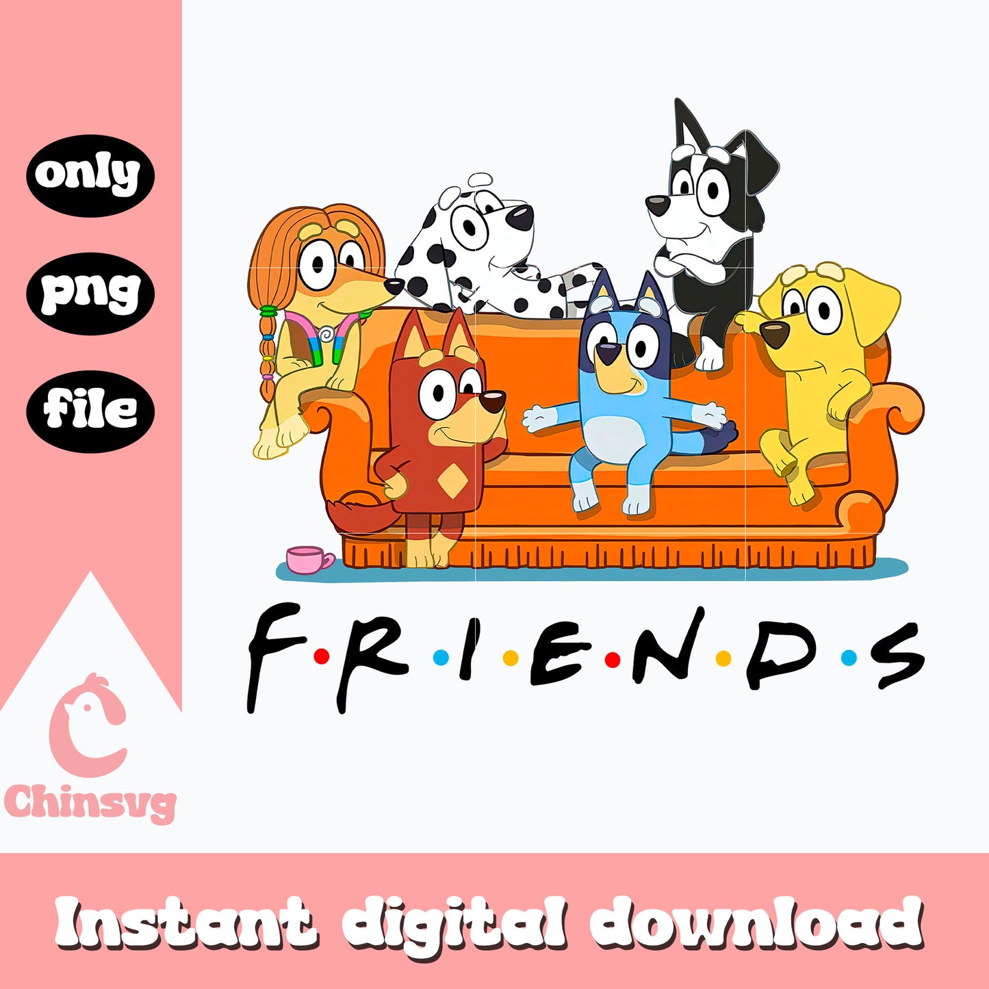 Bluey friends on sofa cartoon png, friends png, cartoon png