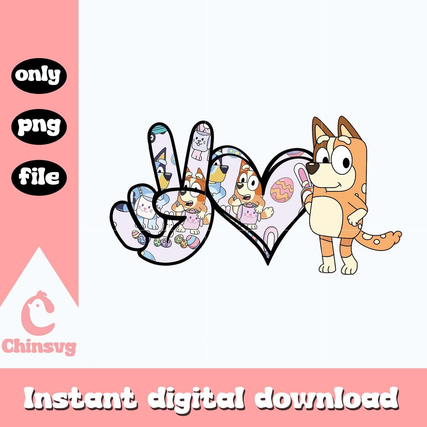 Bluey mom peace love png, mom png, cartoon png