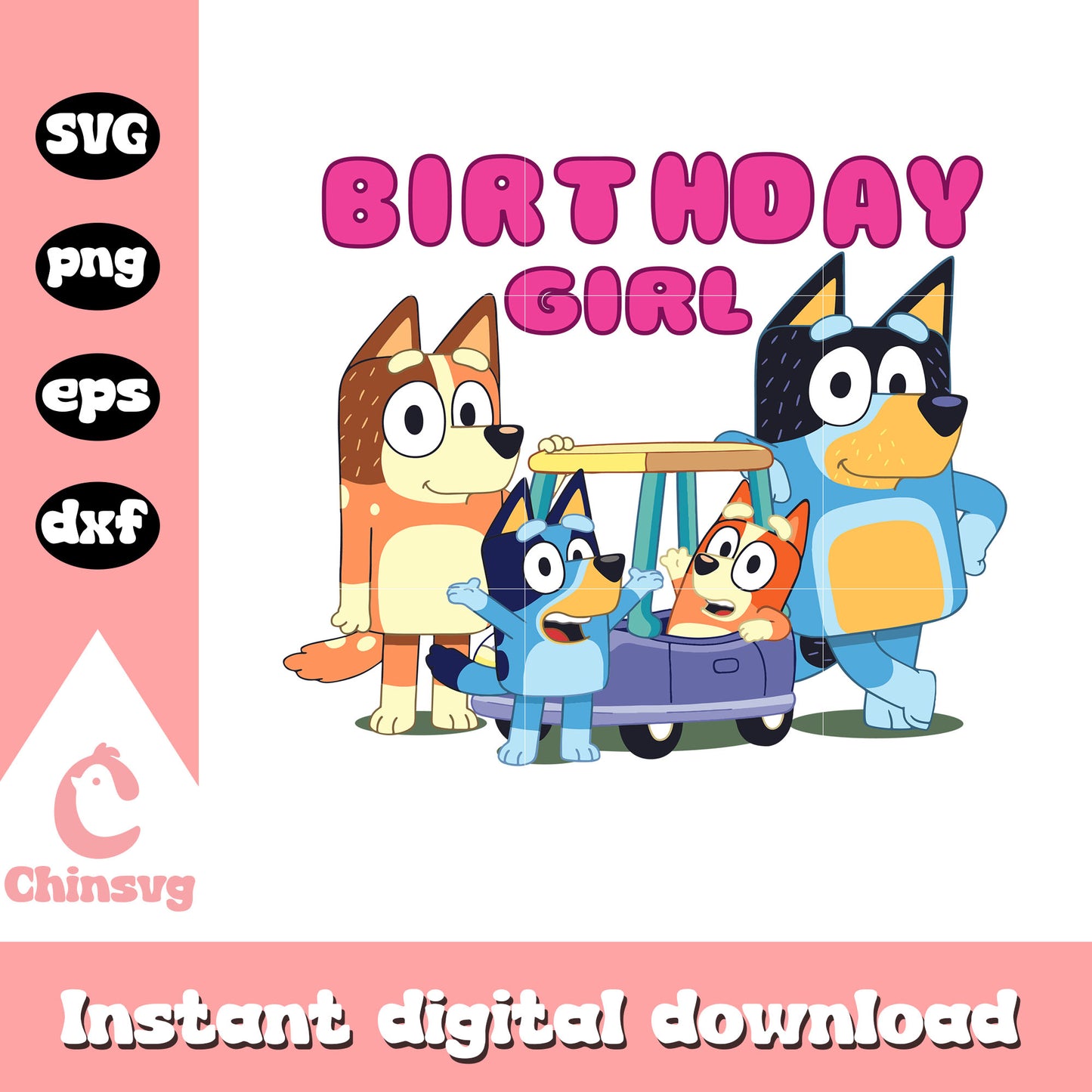 Bluey and family birthday girl design svg, happy birthday svg