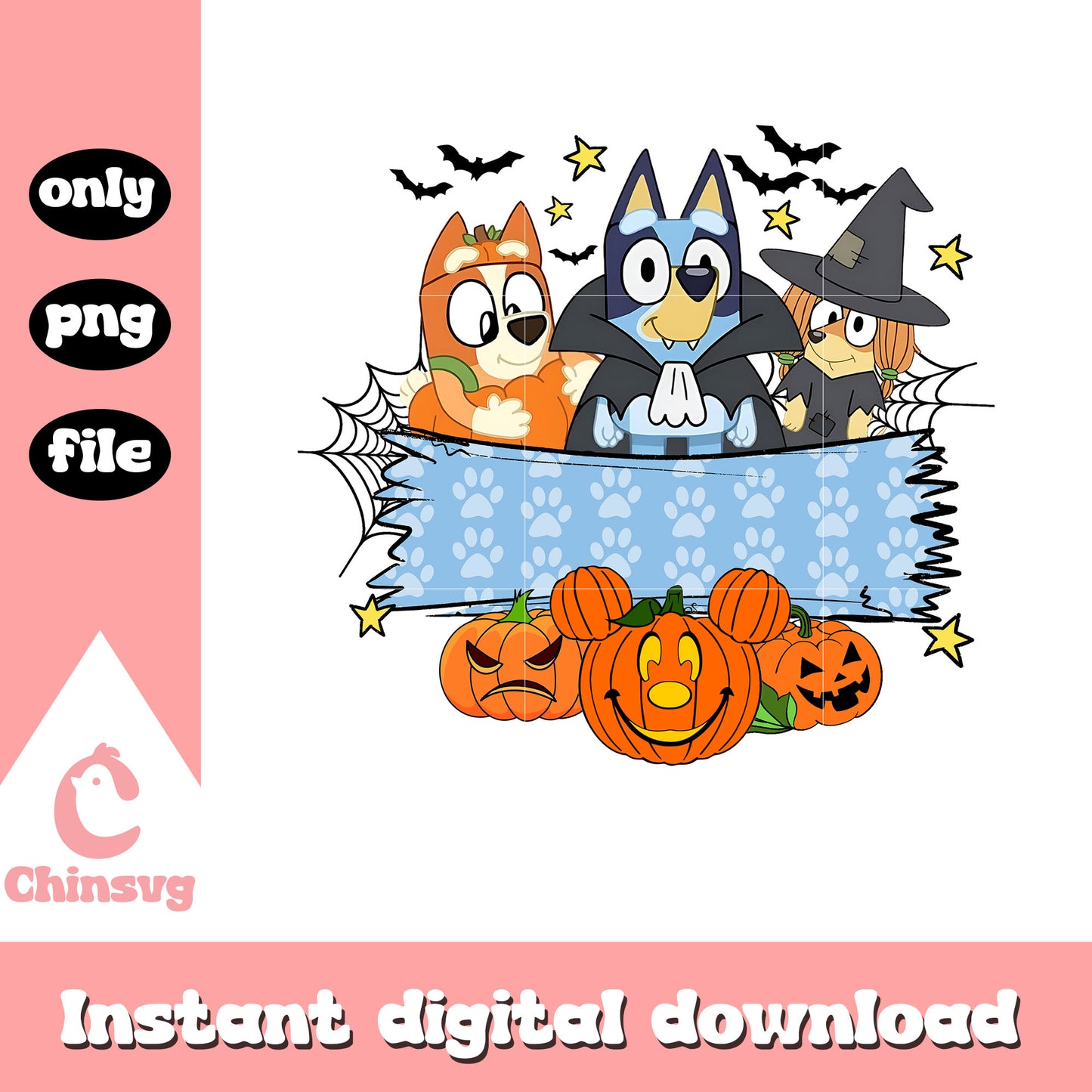 Bluey and friends pumpkin halloween png, halloween bluey png