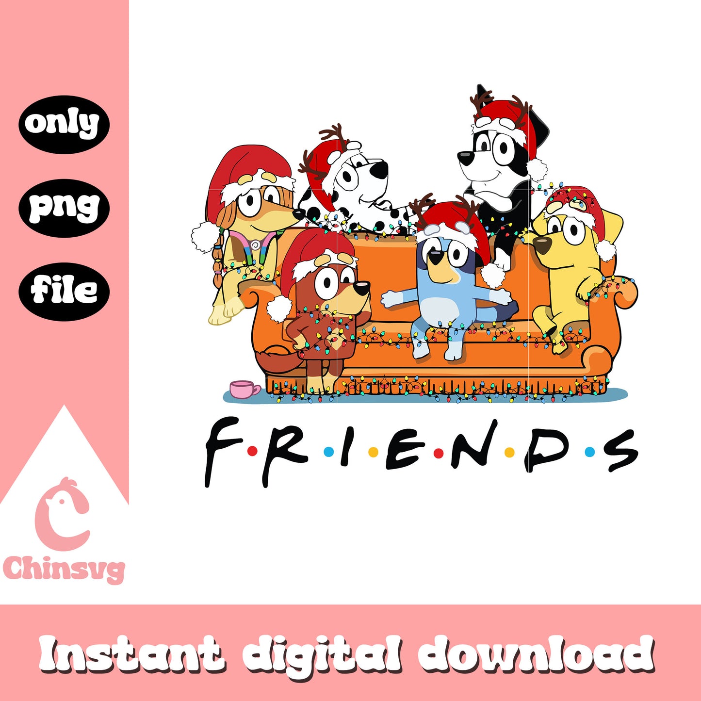 Bluey and friends santa hat christmas png, christmas bluey png