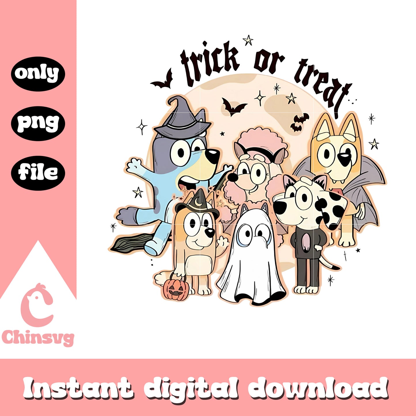 Bluey and friends trick or treat png, bluey cartoon png