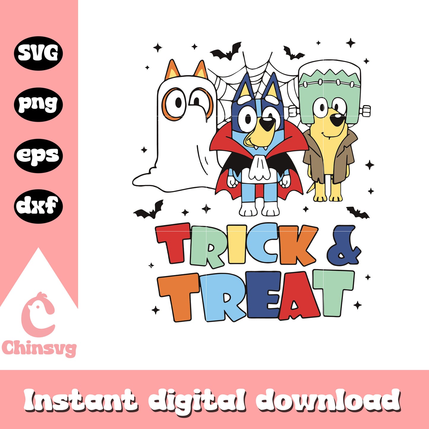 Bluey and friends trick or treat svg, bluey halloween svg