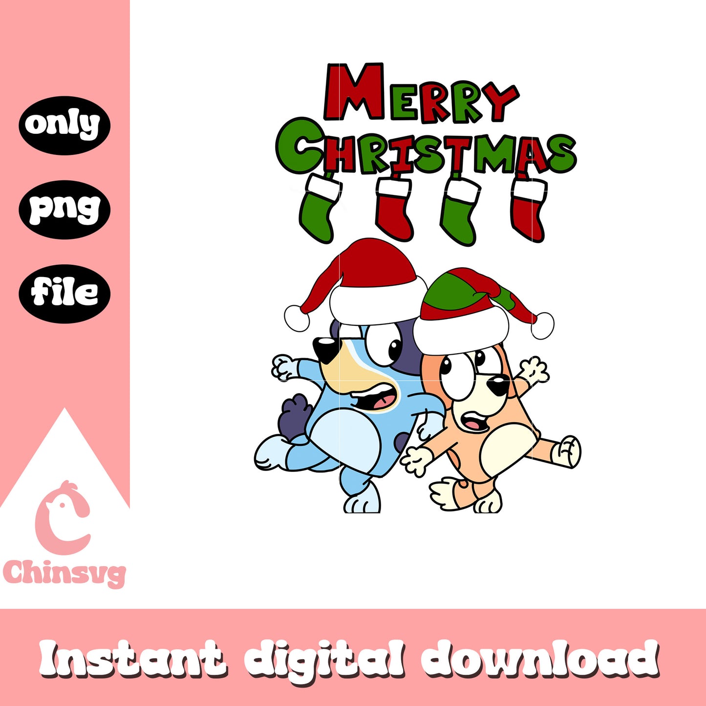 Bluey bingo merry christmas socks design png, bluey merry christmas png