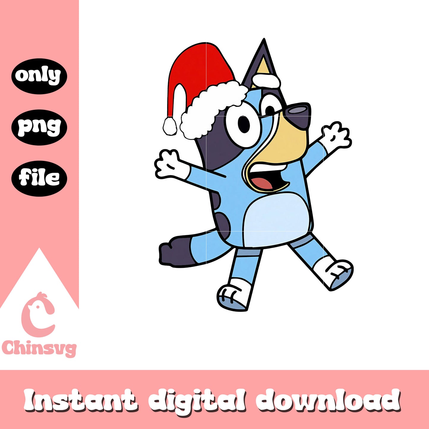 Bluey character santa hat christmas png, bluey santa hat png