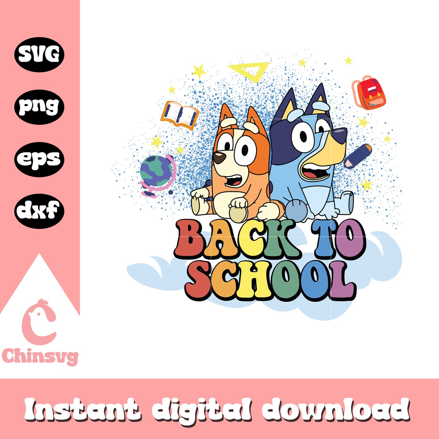 Bluey characters back to school clipart svg, bluey and bingo svg