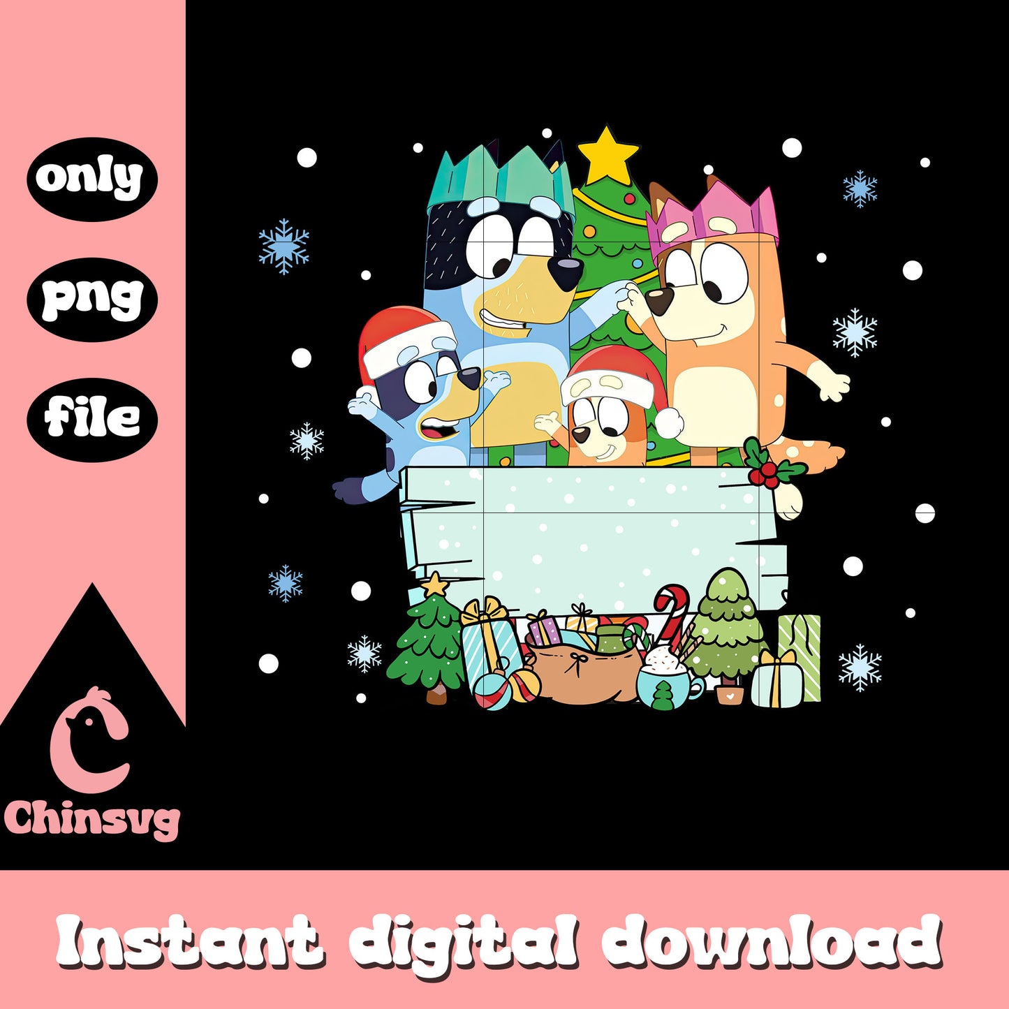 Bluey family cartoon christmas png, bluey and bingo png