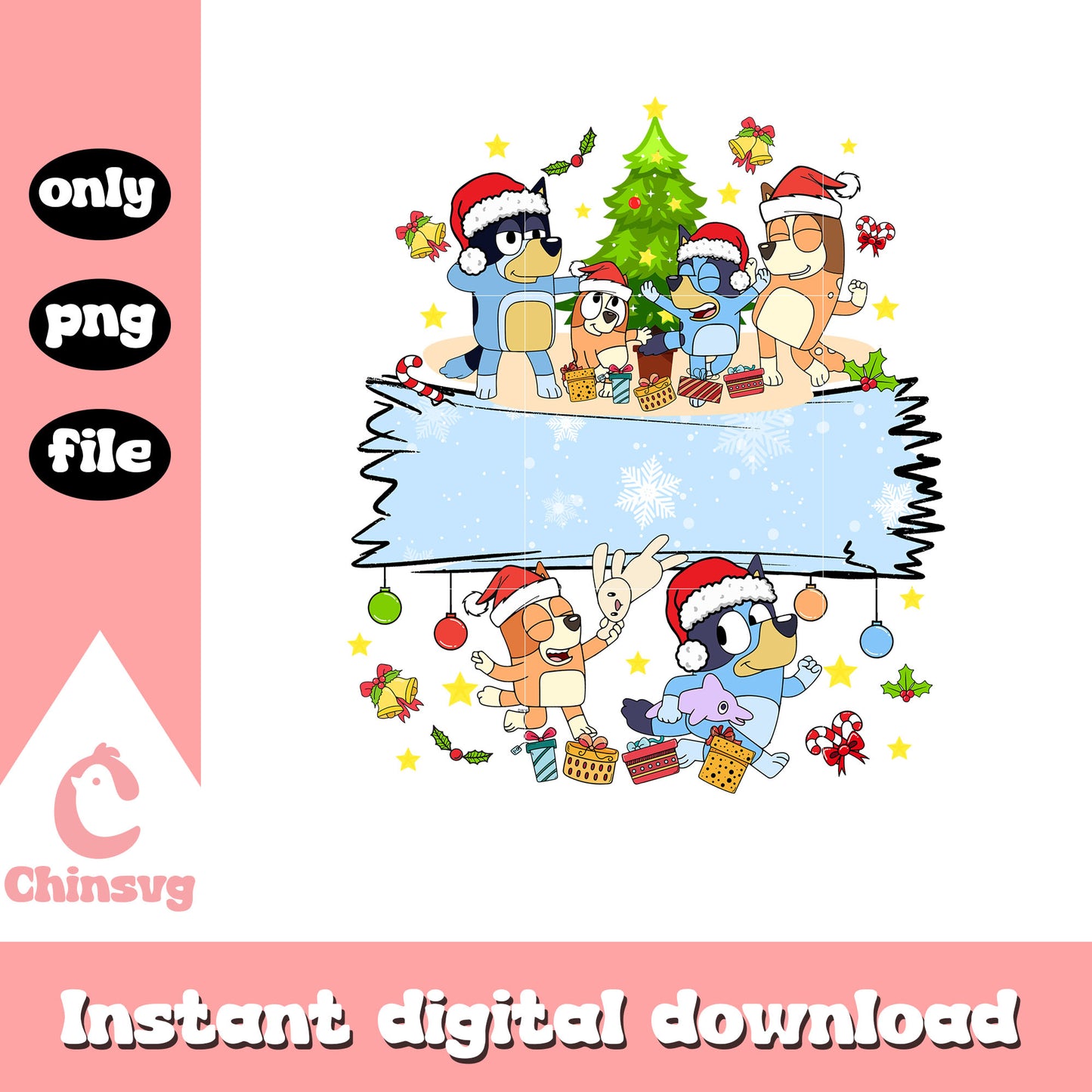 Bluey family christmas tree design png, bluey and family png