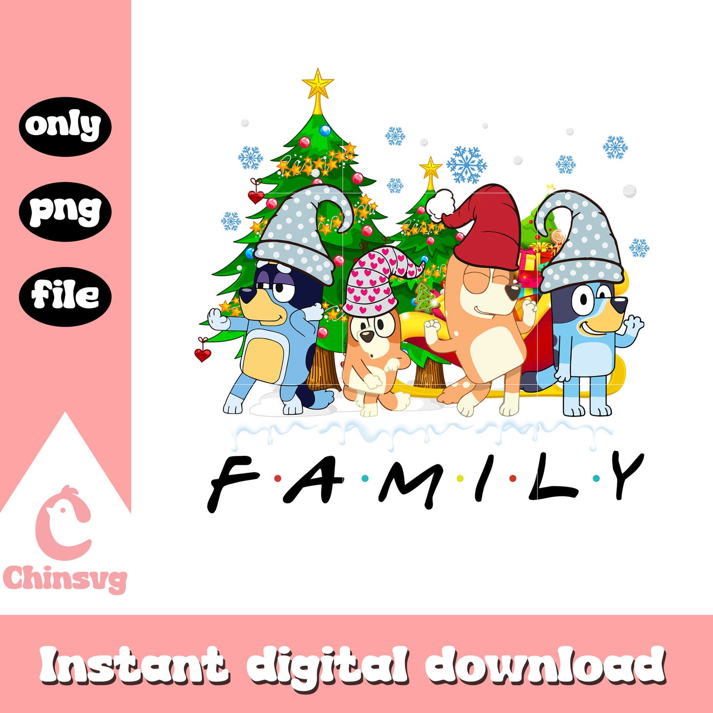 Bluey family gnomes hat christmas png, bluey and family png