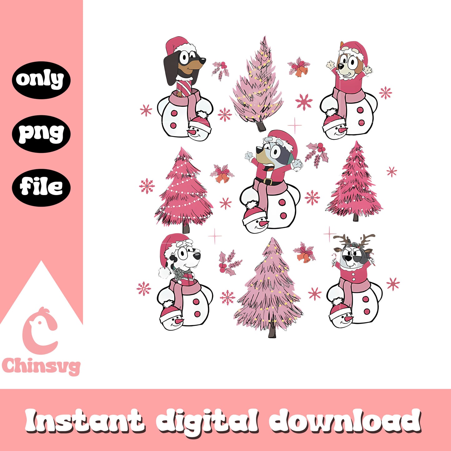 Bluey family pink christmas trees png, bluey family tree png