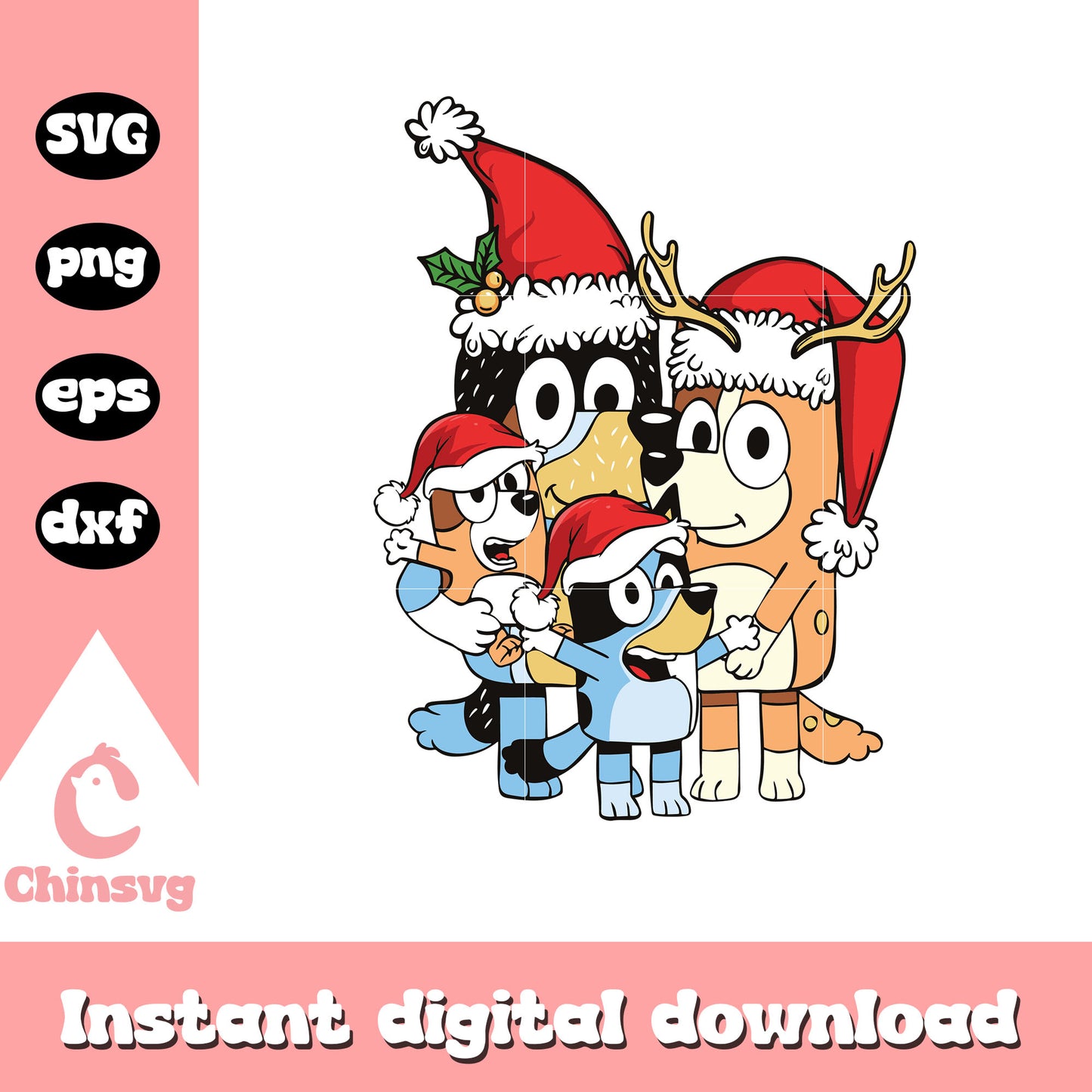 Bluey family santa hat svg, bluey on christmas day svg