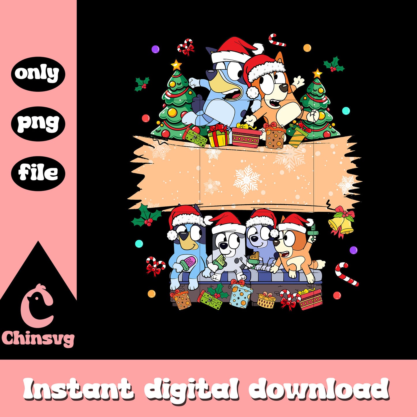 Bluey friends happy christmas holiday png, bluey characters png