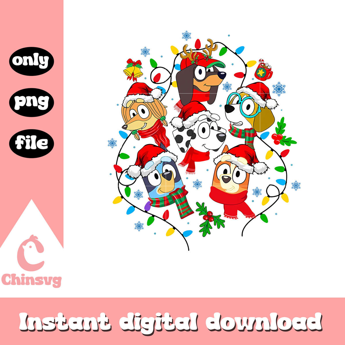 Bluey friends head christmas lights png, bluey christmas lights png