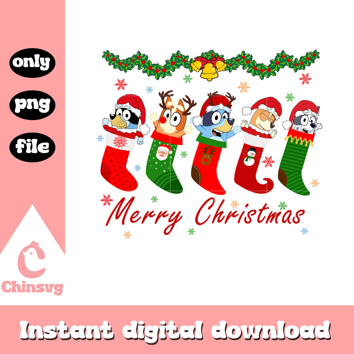 Bluey friends socks merry christmas png, bluey and friends png