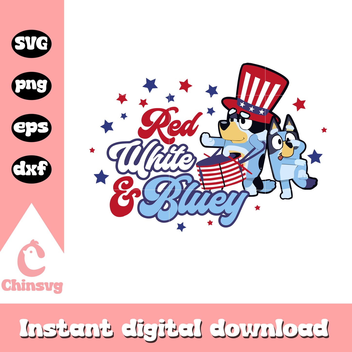 Bluey red white bluey design png, 4th of july svg, bluey svg