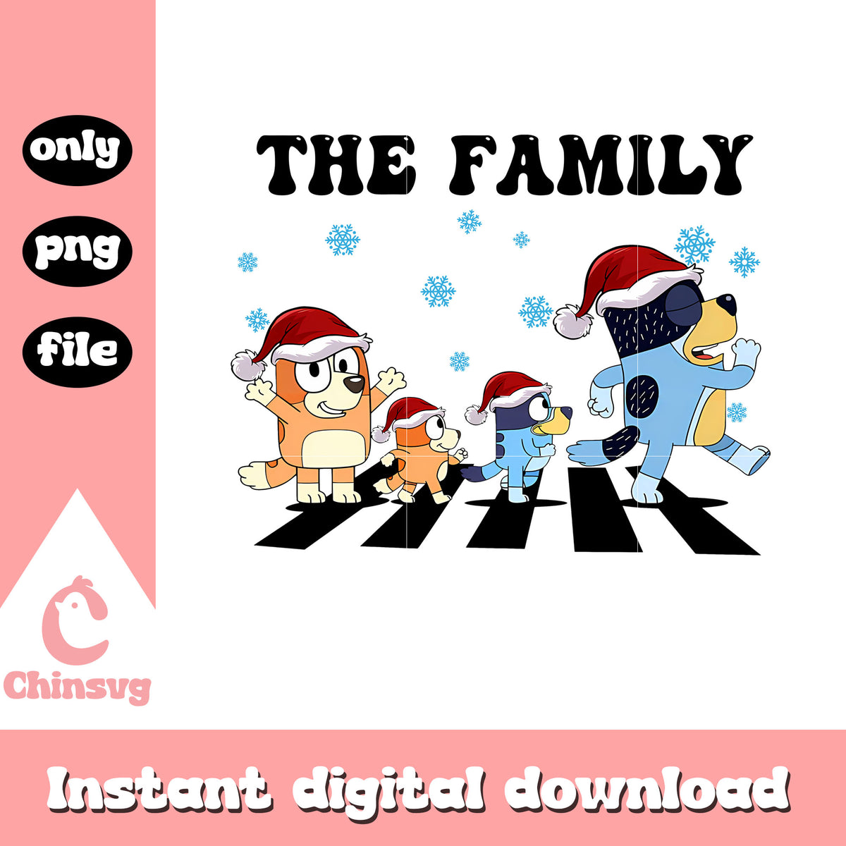 Bluey the family christmas snow design png, bluey family christmas png