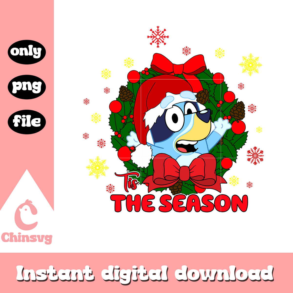 Bluey wreath tis the season christmas png, bluey merry christmas png