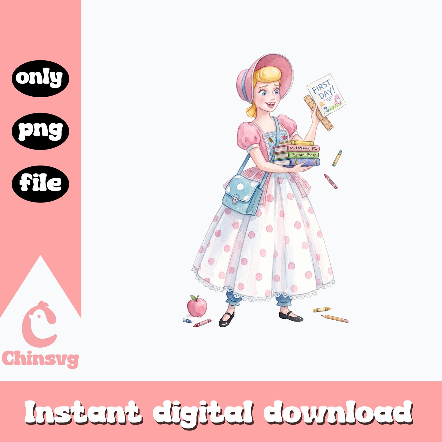 Bo Peep Back To School PNG, Toy Story First Day PNG, Disney PNG
