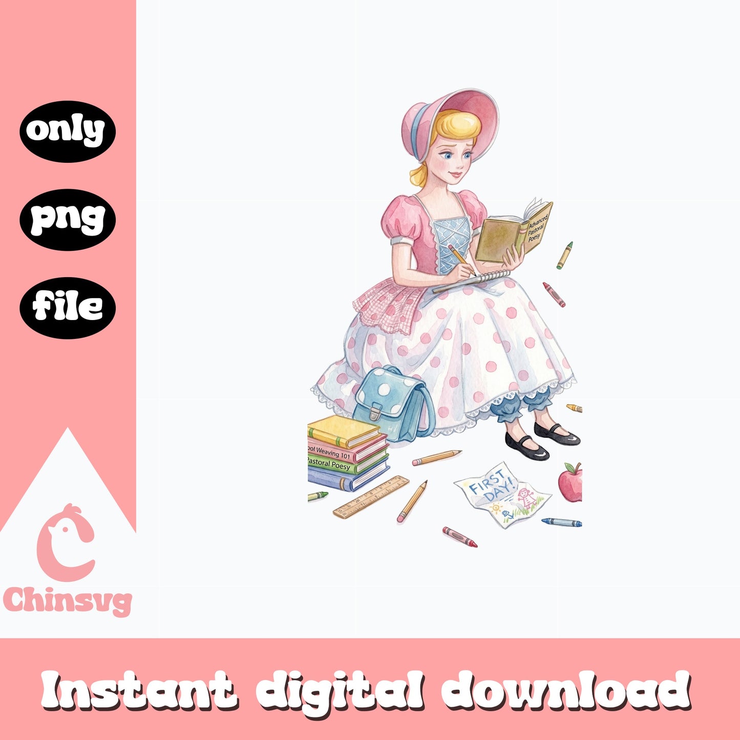 Bo Peep Back To School PNG, Toy Story PNG, First Day Of School PNG