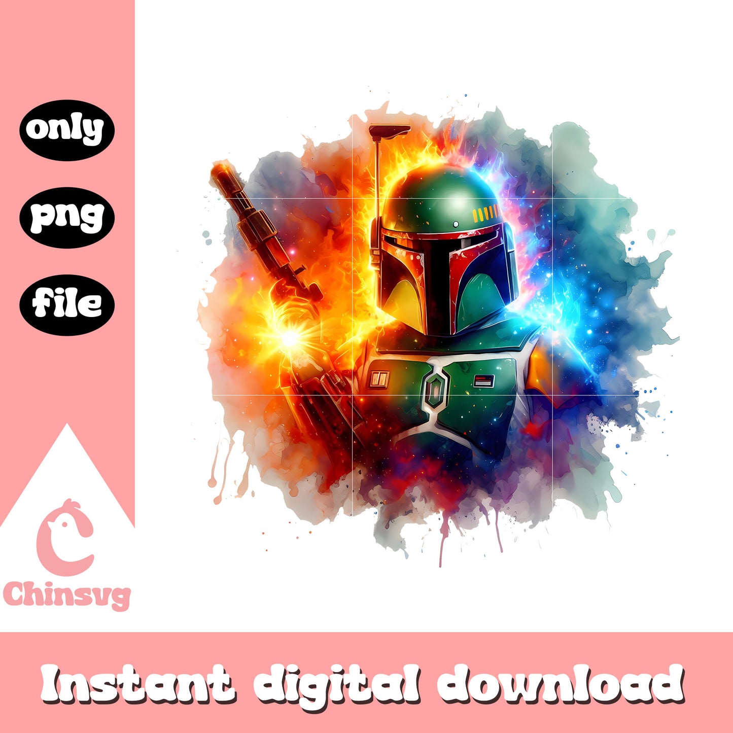 Boba fett watercolor design png, star wars boba fett png