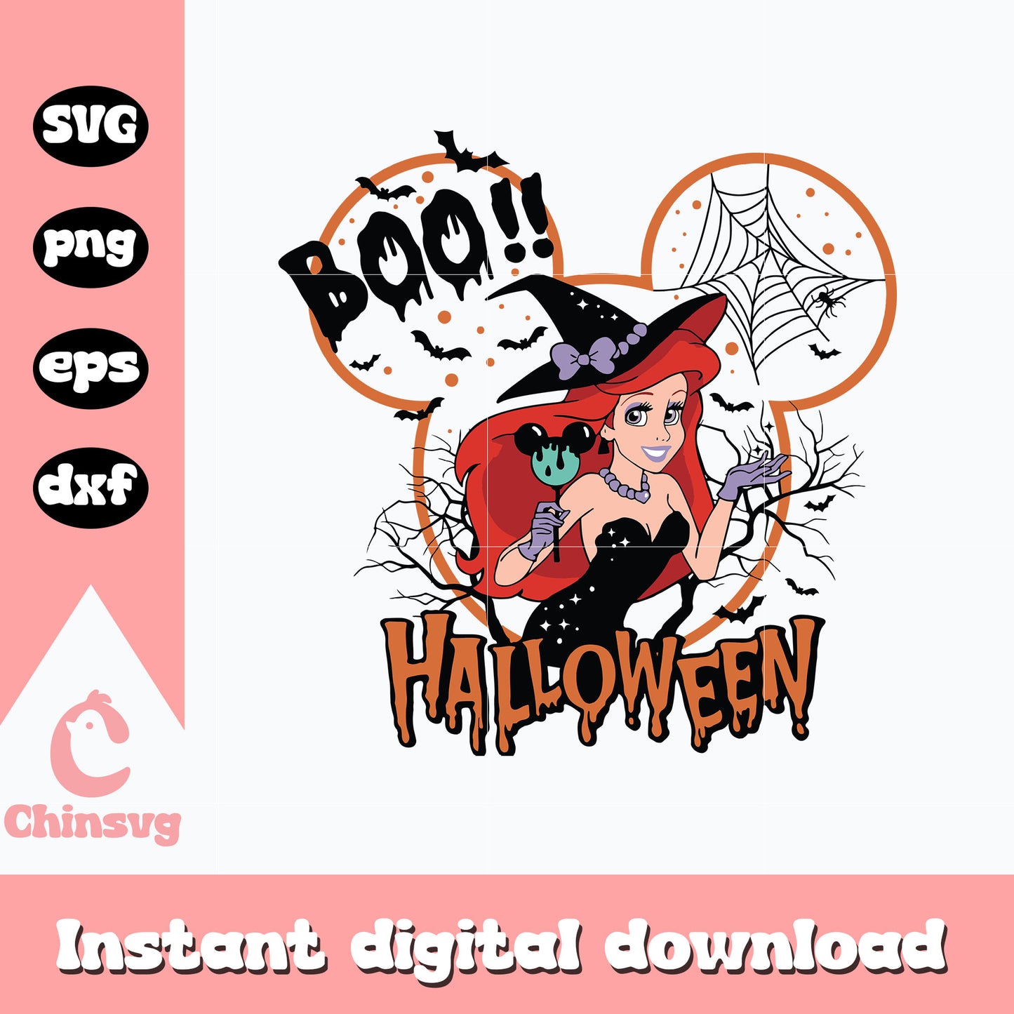 Ariel princess Boo Halloween svg, Mickey head halloween svg
