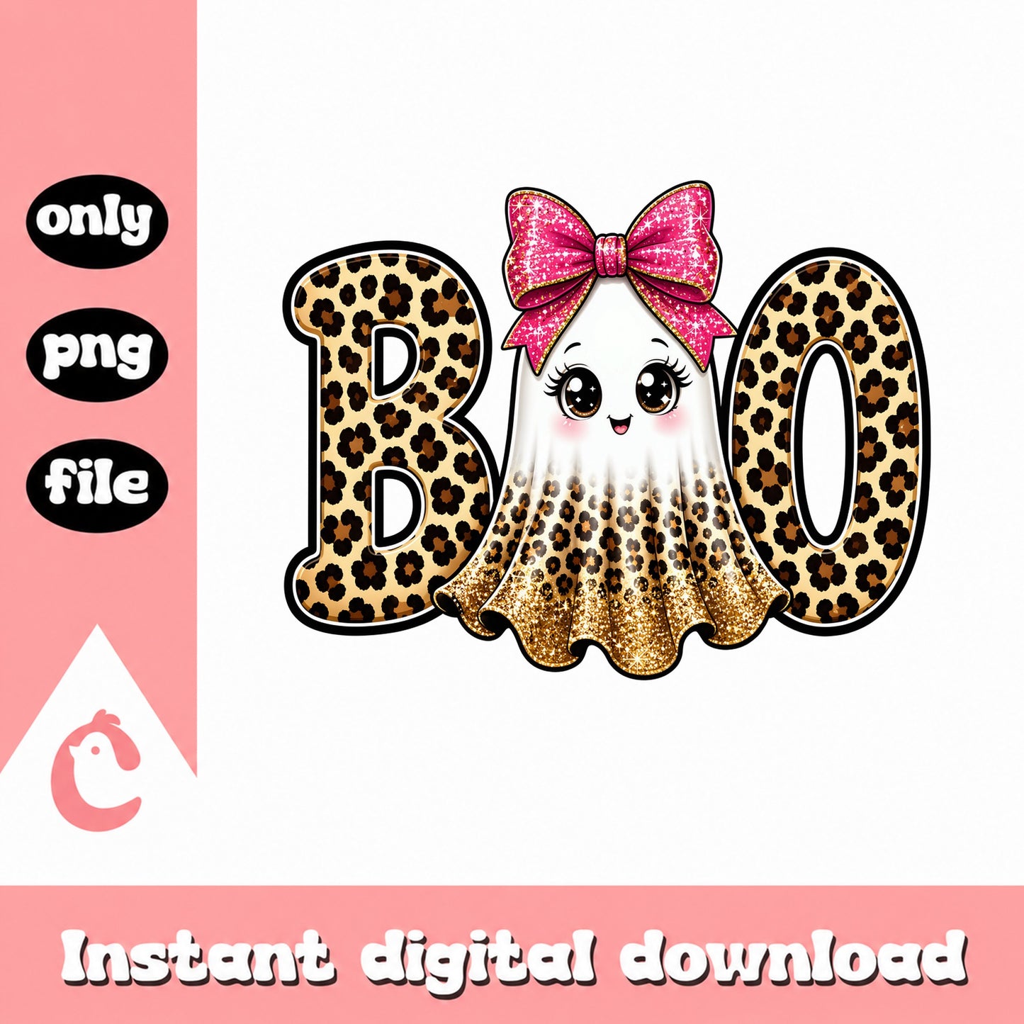 Boo Ghost Leopard Print PNG, Cute Halloween Ghost PNG, Halloween PNG