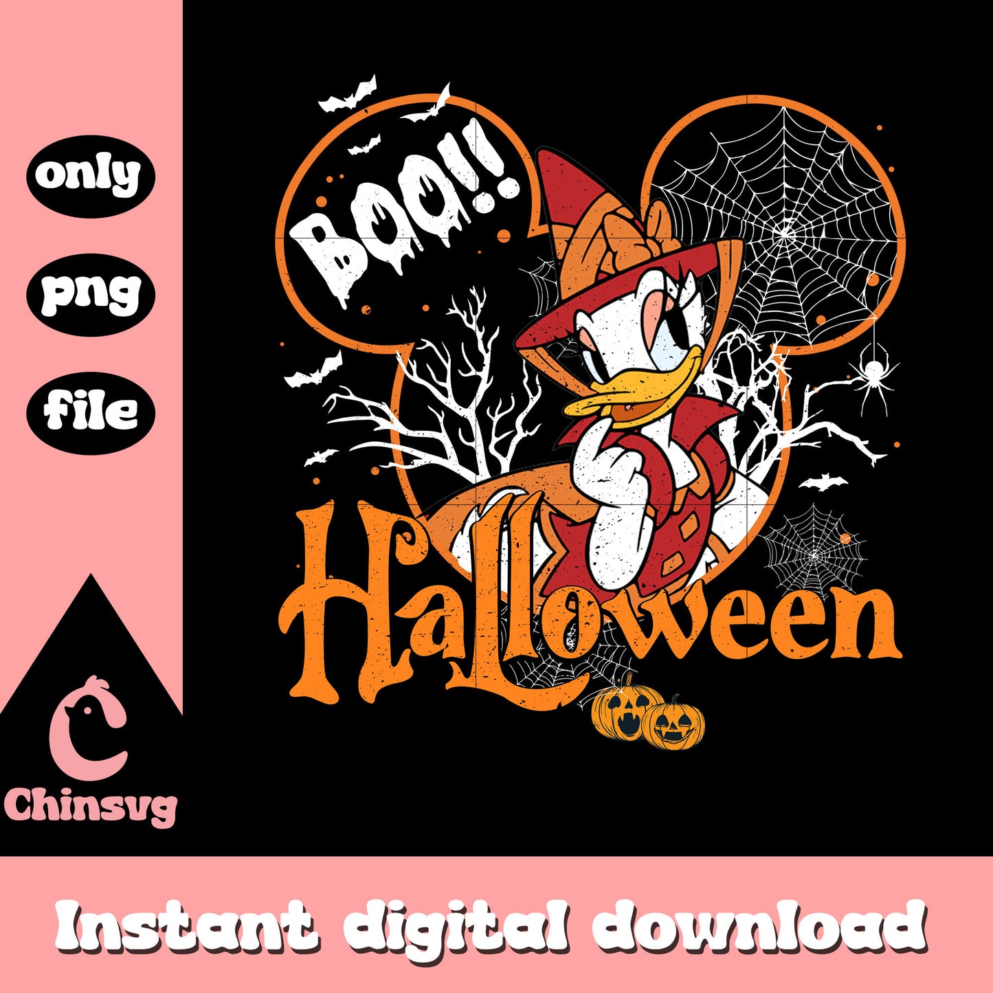 Boo halloween mickey ear daisy design png, daisy disney png